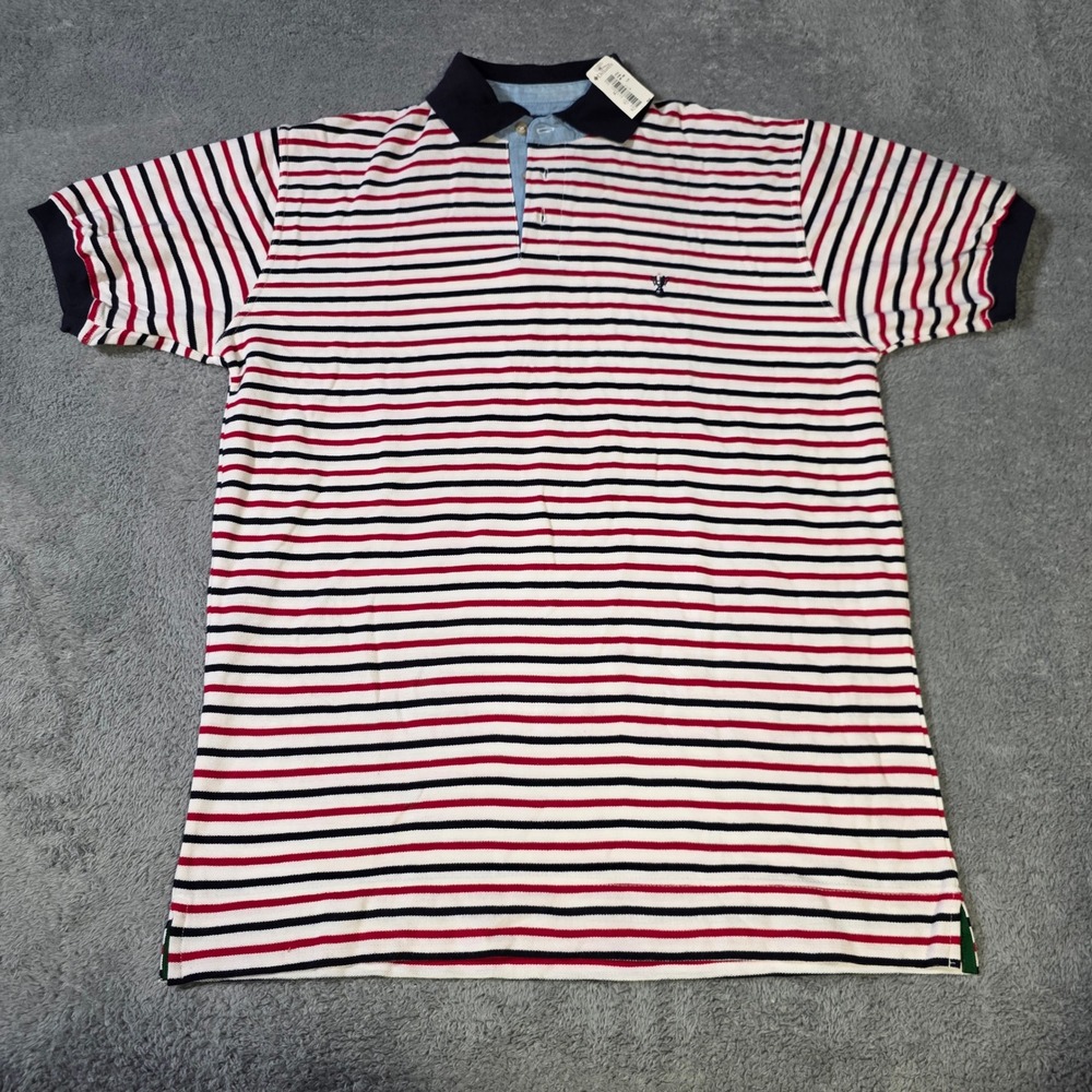 Regatta Sport Mens Large Polo Shirt Red White Navy Striped Nautical Cotton NWT